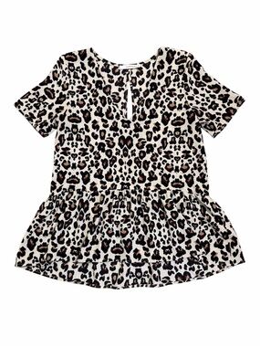 CARAMELA Leopard Print Peplum Top with Open Keyhole Back